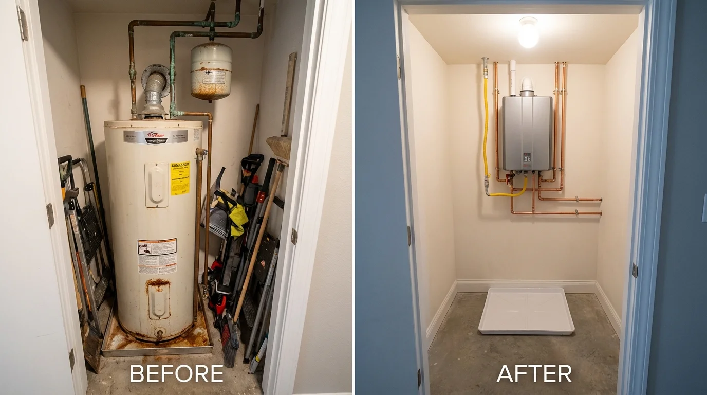 Tank water heater versus wall-mounted tankless unit comparison for Exton, PA homeowners