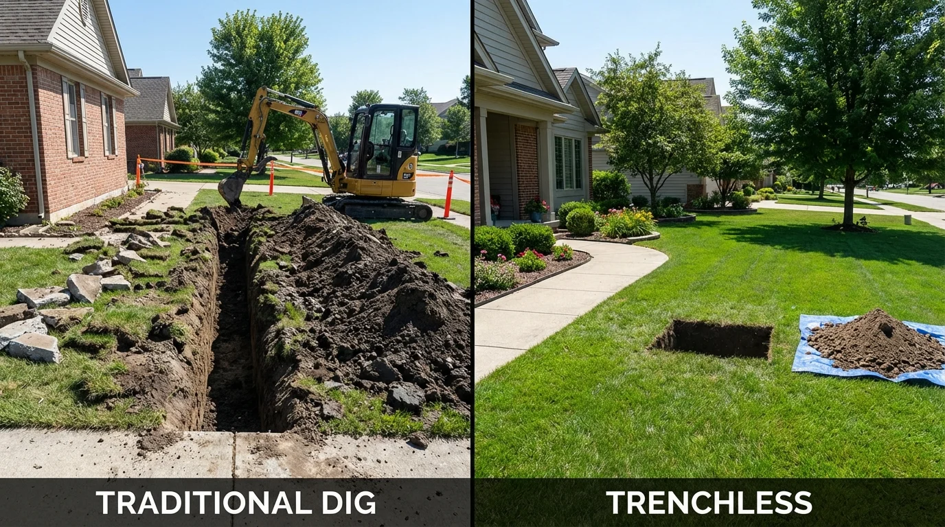 Trenchless sewer repair with minimal yard damage versus traditional excavation in Exton, PA